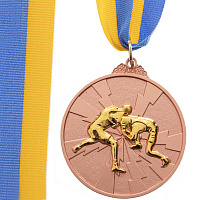 Медаль спортивная с лентой двухцветная Борьба C-4852